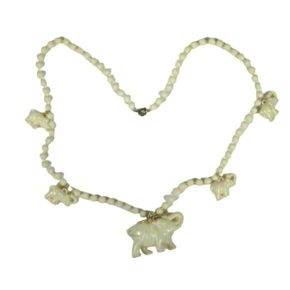 Vintage Elephant Pendant Bead Necklace 25 inch Vintage Strand Plastic Charms - Picture 11 of 11